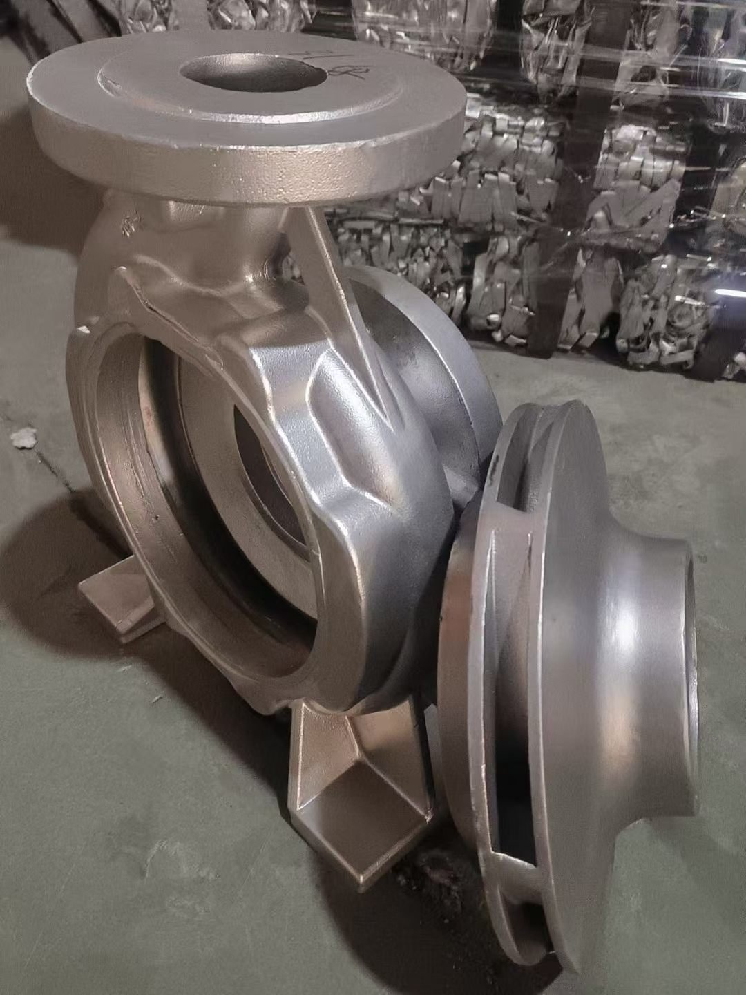 Duplex steel valve body casting and CNC machined pump casing for petrochemical equipment
