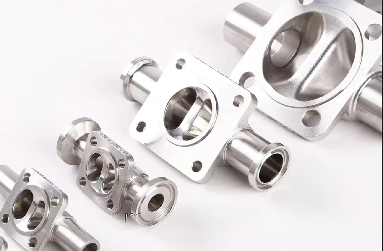 Investment-cast stainless steel ball valve body casting with CNC machined seats