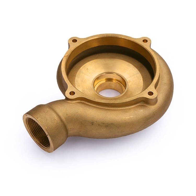 Brass and bronze pump volute and scroll housings with complex internal flow channels